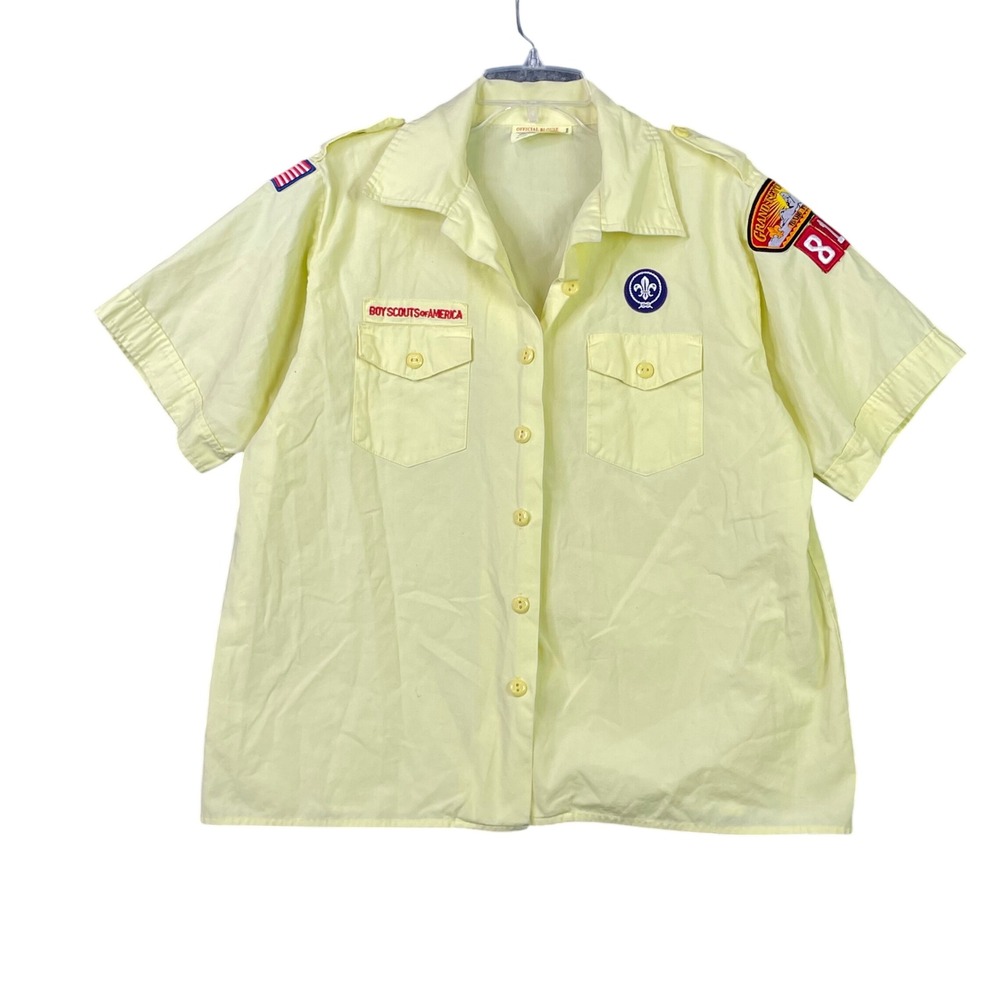 Boy Scouts of America Blouse Women XL Yellow Grand Teton Council Patch Shirt BSA